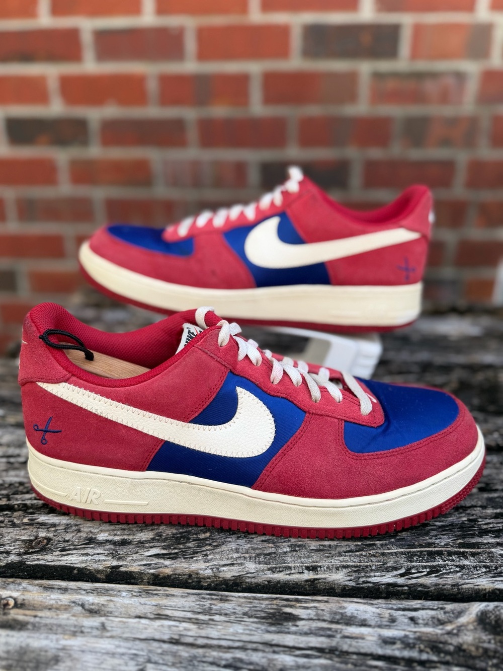 Nike Air Force One Low Scissors Mens Sz 13 Gym Red Sail Deep Royal Blue Shoes P6